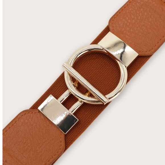 Brown Ring Metal Buckle Elastic Belt - Picture 4 of 7